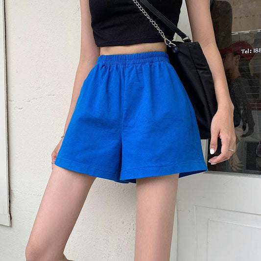 WTEMPO Women's Solid colorSports Shorts Wide-leg Casual Pants Student Elastic Waist Convenient Big Pocket Stadium Gym