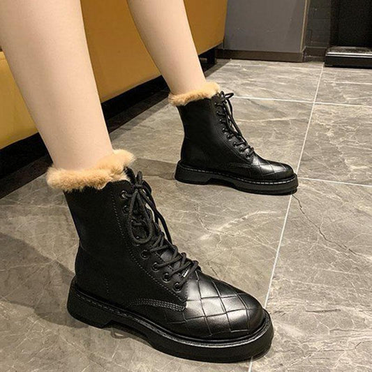 Waterproof Non-Slip Flat Ankle Boots Women Plus Velvet Winter Boots Ladies Leather Snow Boots Female Martens Boots