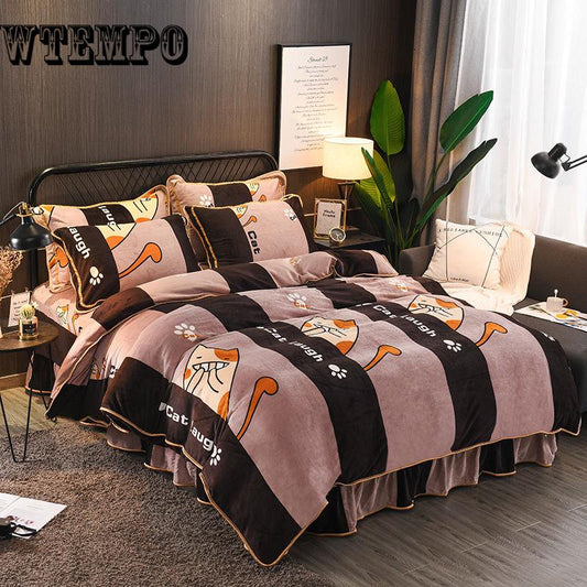 4 Pcs Bedding Set Duvet Cover Set PillowCase Bedclothes Flannel Velvet Crystal Velvet