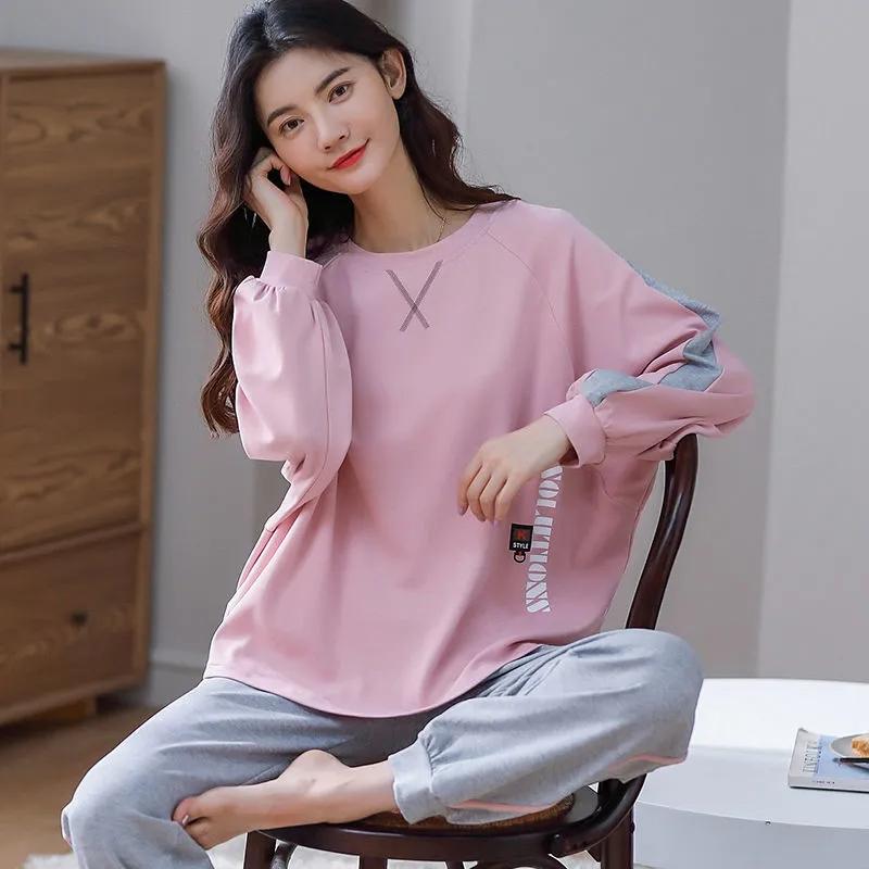 Women's Pajamas Set Cotton Sleepwear Suit Long Sleeve Pyjamas Loose Casual Home Wear Spring Autumn Tops and Pants Sets Cartoon Cute