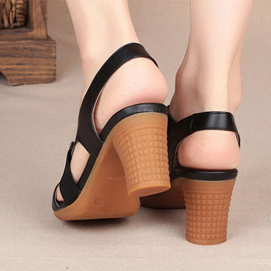 Fashion Women Sandals Platform Summer Round Mid Heel Peep Toe Casual Non-slip Back Strap Beach Ladies Shoes