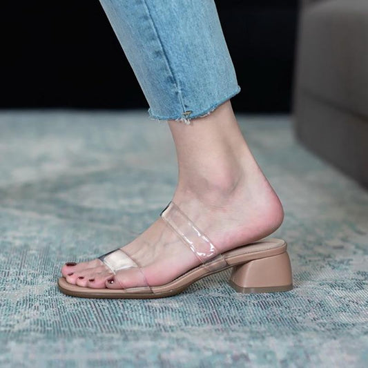 Sandals and Slippers Women's Summer Wear Fashionable Thick-heel Mid-heel Flip-flops Transparent Sandals