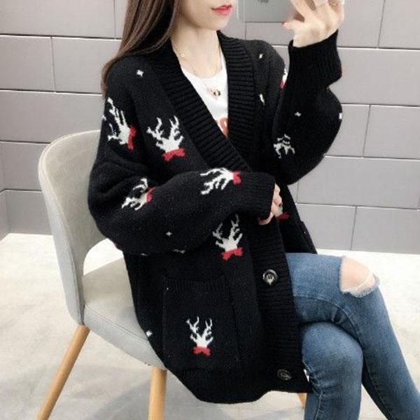 Autumn and Winter Casual Sweater Mid-length Knitted Top Loose Large Size Women's Jacket