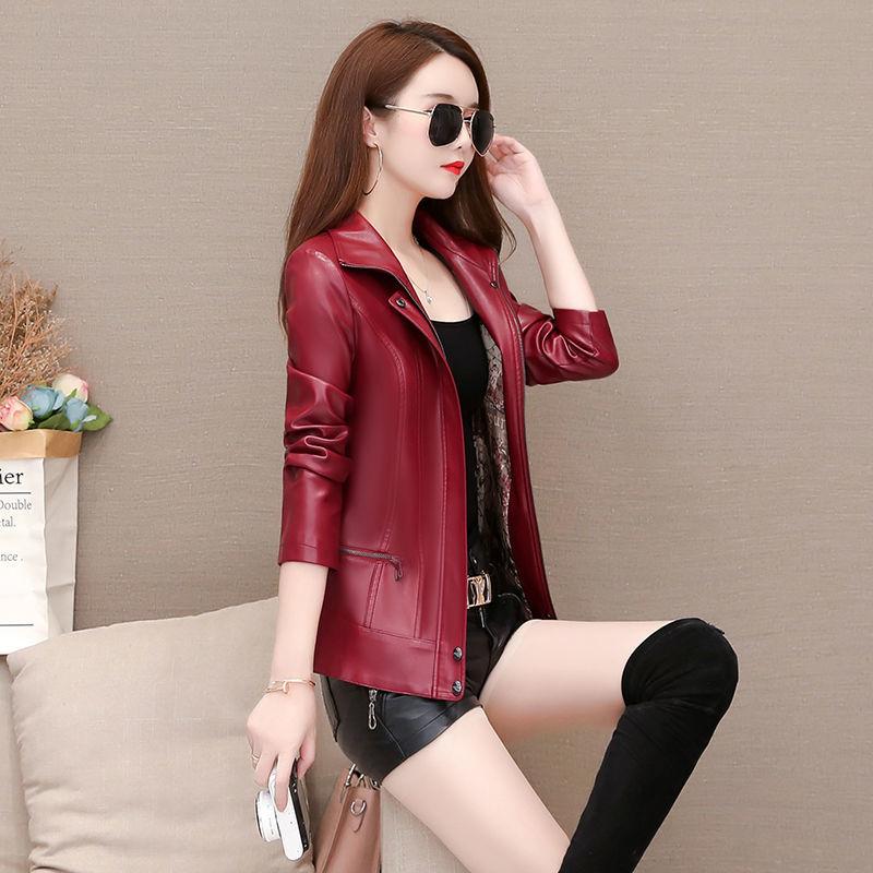 Women's Sheepskin Leather Jacket Autumn and Winter Short Leather Jacket Slim Large Size Motorcycle Motorcycle Jacket Sheepskin Coats