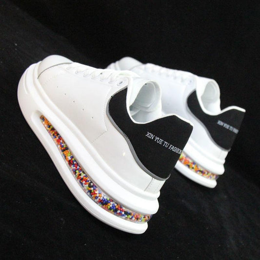 Men Sneakers Bright Leather Shock Absorption Sports Shoes Outdoor Lightweight Running Shoes Training Shoes Black and White