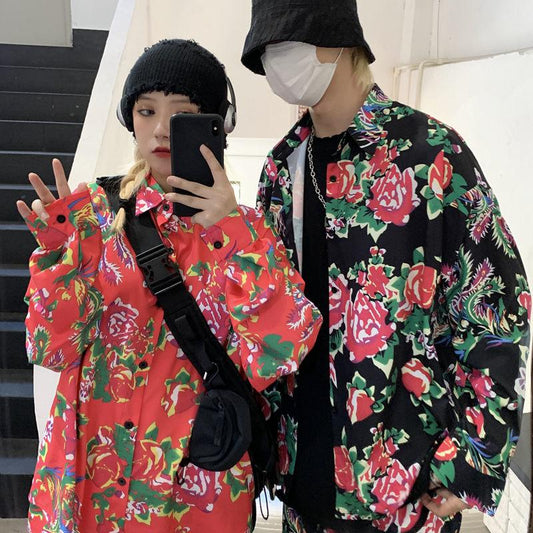 Northeast Big Flower Pants Vibrato with The Same Paragraph Spring and Autumn Hip-hop National Trend Chinese Style Two-piece Trend Men and Women