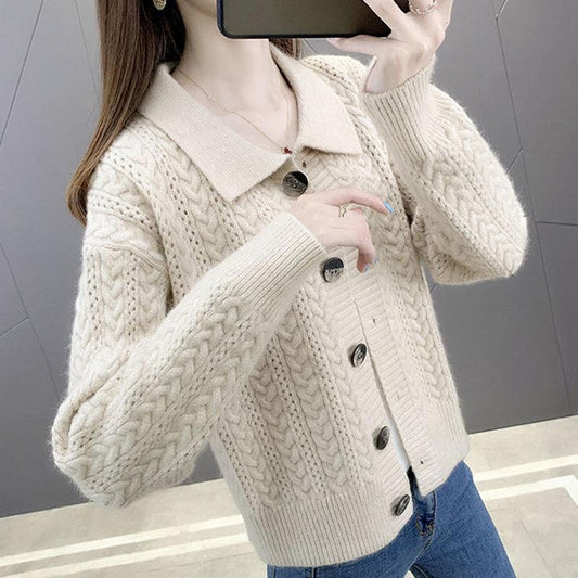 Autumn and Winter Solid Color Cardigan Jacket Knitted Loose Long-sleeved Tops Fashion Simple Women's Sweater