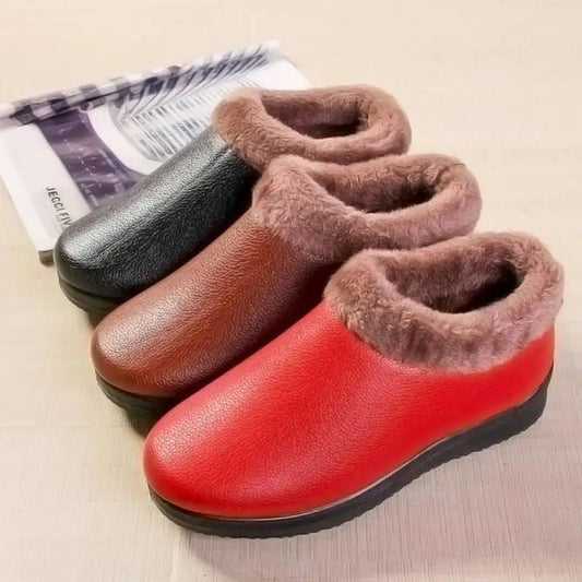 Winter Leather Women's Cotton Shoes Plus Fleece Warm Cotton Shoes Casual Non-slip Mother Shoes