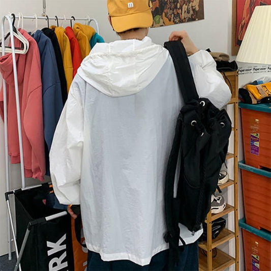 Thin Sun Protection Clothes Men's Breathable Trend Anti-ultraviolet Loose Hooded Jacket