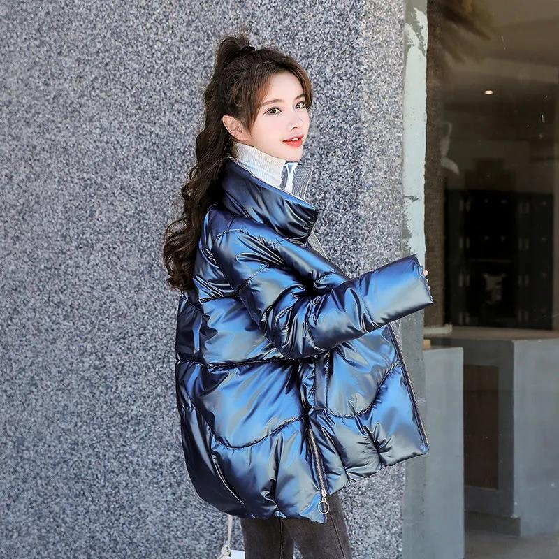 Disposable Glossy Short Coat Women's Season Korean Loose Cotton Jacket Casual Stand Collar Quilted Jacket Jacket