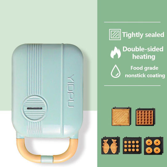 650W Mini Sandwich Making Machine Breakfast Bread Maker Barbecue Maker Waffle Maker with Five Sets of Bakeware