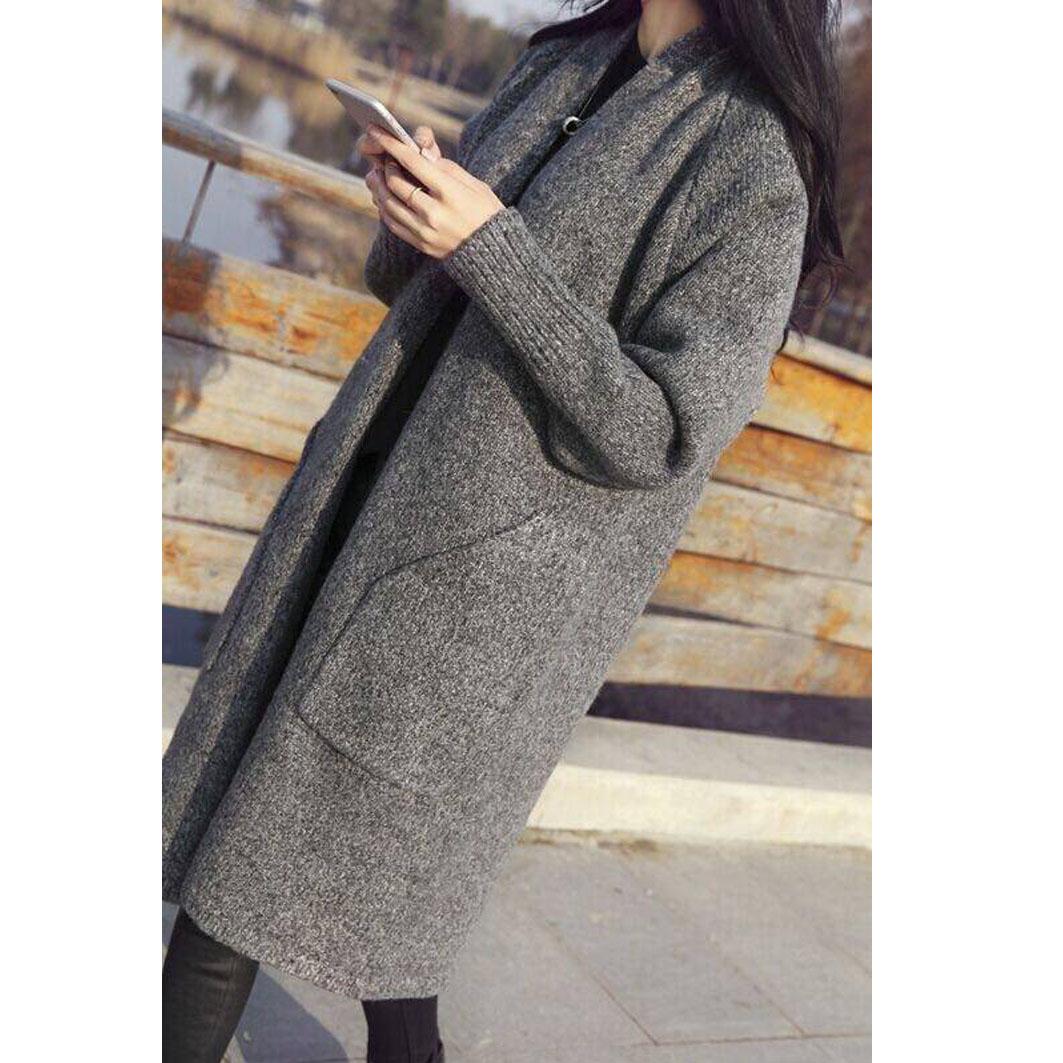 Fashion Sweater Women Winter Long Double Pocket Sweater Long Cardigan Lady's Knitted Jacket