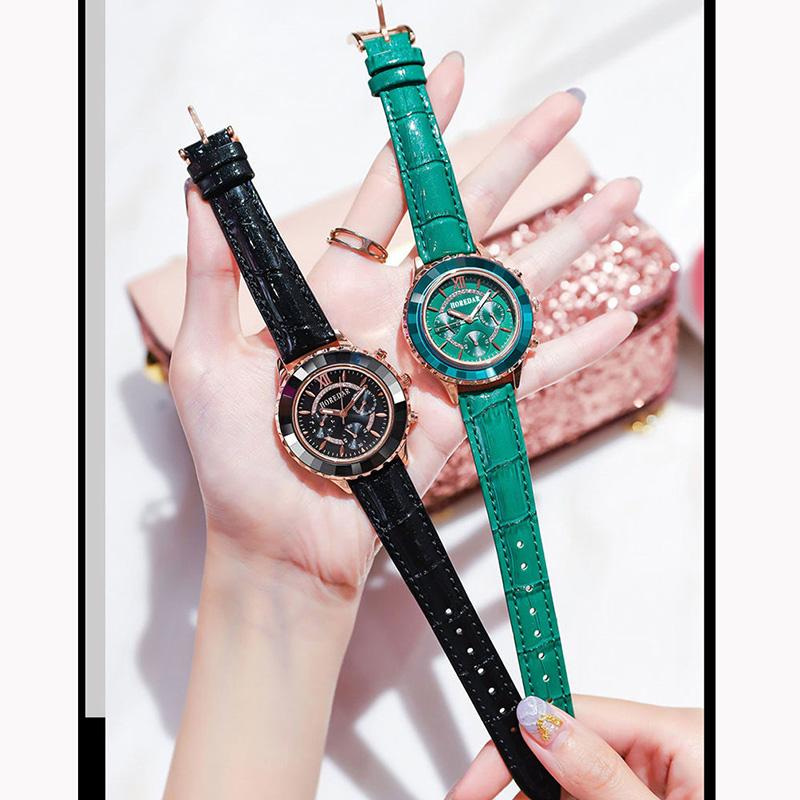 Women's Luxury Crystal Green Rhinestone Niche Watches Korean Style Quartz Watches Office Cut Crystal Diamond Wrist Watches