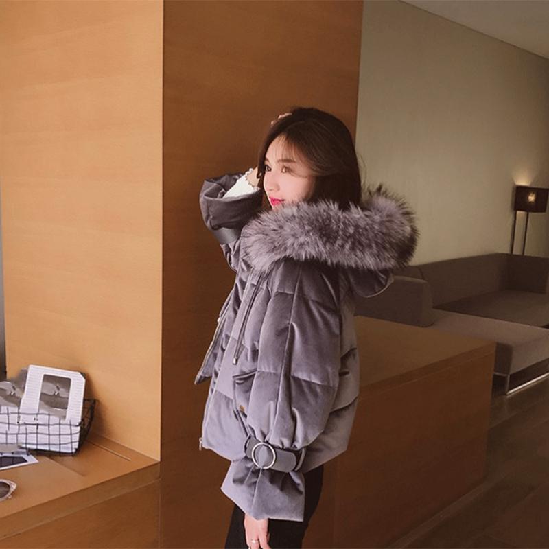 Women's Solid Color Down Jacket Mid-length Korean Style Loose Thick Coat Warm Cotton Coat Large Fur Collar Winter Quilted Jacket