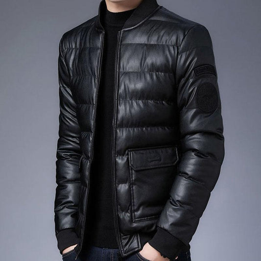 Down Coat Autumn and Winter Coats for Young and Middle-aged Men Thick Padded Jacket Men's Short Coat Plus Velvet Slim Cotton Coat