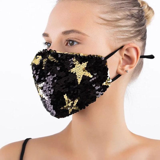 Women's Five-pointed Star Sequined Mask Cotton Breathable Washable Mask Shiny Sequins Luxury Windproof Dustproof Face Mask Female Face Mouth Cover
