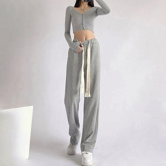 Unisex Sports Pants Drawstring Loose Straight Loose Drape Casual Wide Leg Pants Fitness Jogging Trousers Plus Size Girl's Grey Black Pants