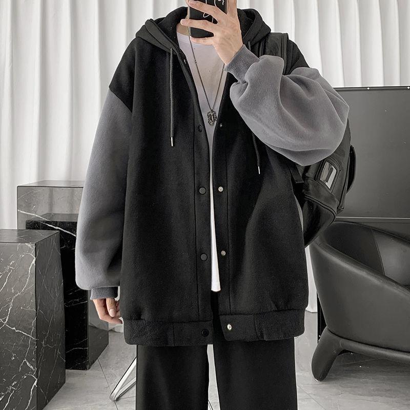 Cardigan Stitching Color Loose Zipper Casual All-match Hooded Long-sleeved Couple Jacket Warm Comfortable and Breathable