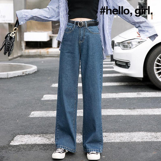 Casual Fashion Wide Leg Denim Jeans Solid Loose High Waist Pants Bleached Trousers