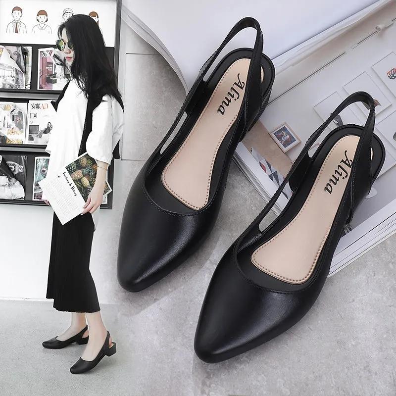 Women's Summer Sandals Outerwear Slippers Female Solid Color Baotou Shallow Mouth Sandals Large Size Low Thick Heel Waterproof Single Shoes