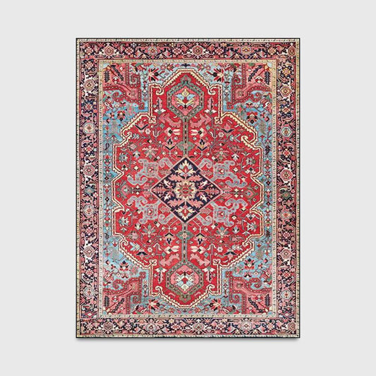 Home Carpet Persian Ethnic Style Bohemian Red European-style Non-slip Door Mat Bedroom Living Room Non-slip Bedside Carpet Floor Mat