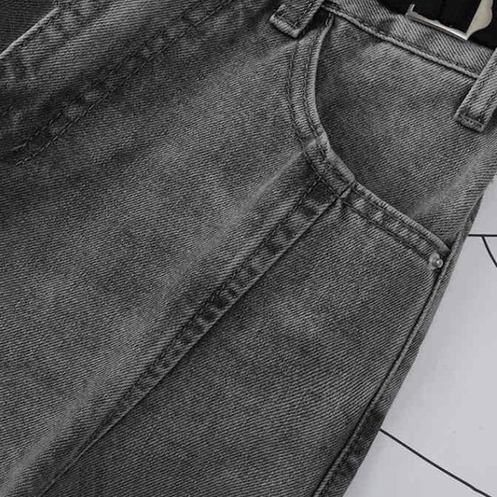 WTEMPO Hole Harem Pants Women's Jeans Loose Wide Leg Straight Denim Big Pocket Trousers Adjustable Waist