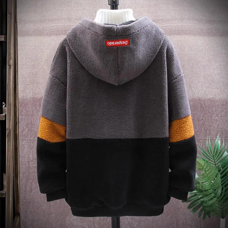 Lamb Wool Men's Winter Warm Coat, Thicker Loose Trend Cotton Coat for Big Boys and Students