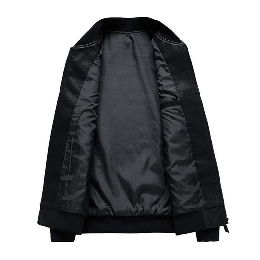 Soft Leather Faux Leather Men's Long-sleeved Jacket Plus Suede Jacket Men's Warm Cotton Clothes Handsome Motorcycle Jacket