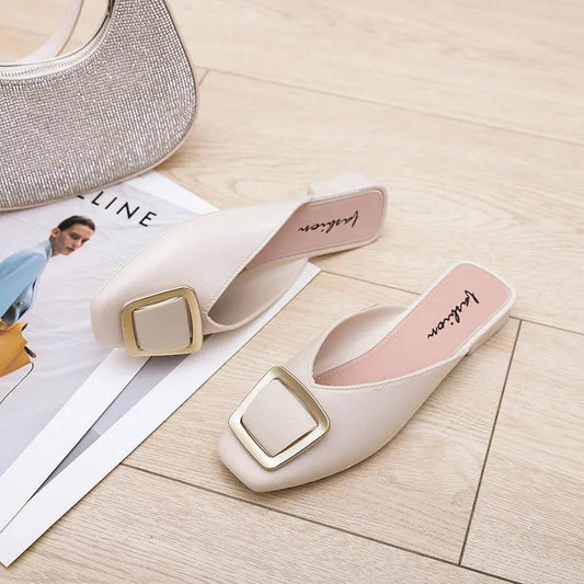 Slippers Sandals Women's Outer Wear Baotou Half Slippers Non-slip All-match Sandals and Slippers Square Head Thick Heel Sandals