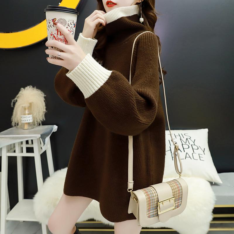 Turtleneck Sweater Women's Long Sleeved Loose Pullover Knitted Sweater Thick Autumn Winter