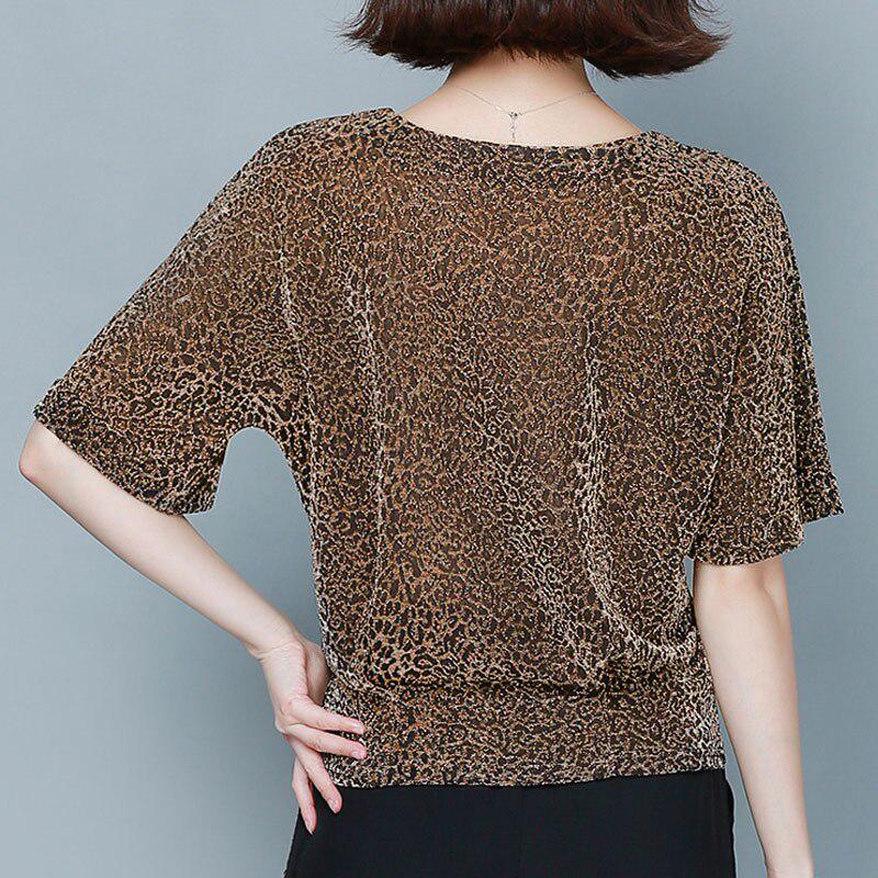 Women's Leopard Print Short Sleeve T-Shirt Summer Large Size Loose Round Neck Top