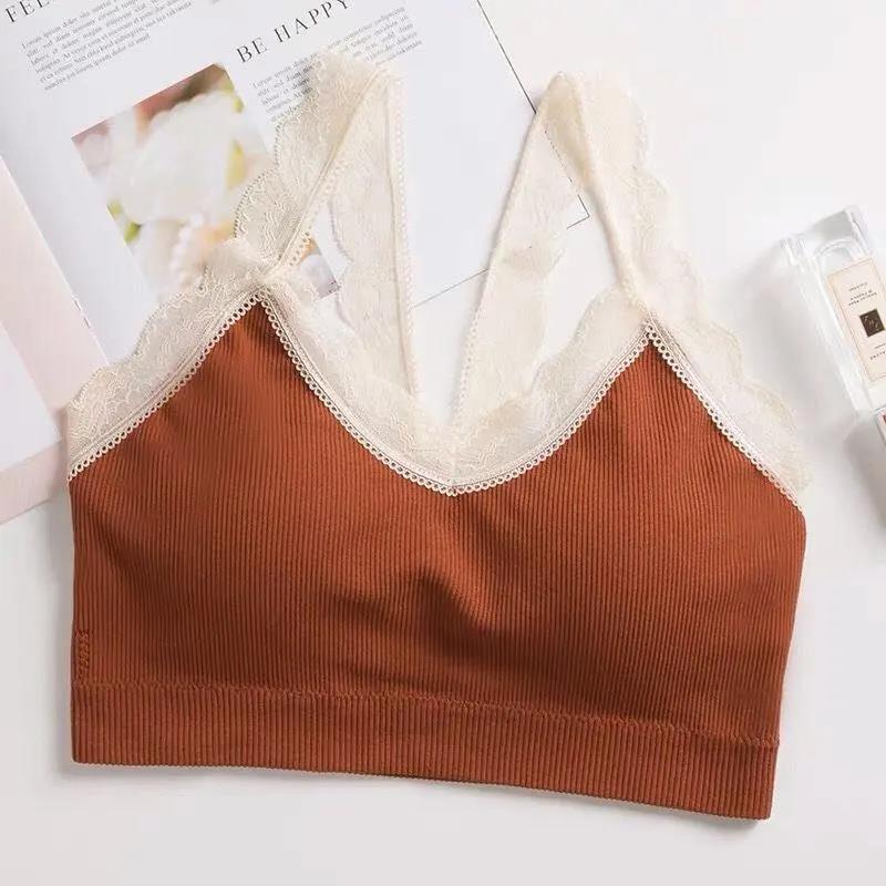 Lace Shoulder Straps Wrap Chest Tube Top with Chest Pad Anti-glare Beautiful Back No Steel Ring Sling Small Vest Bra