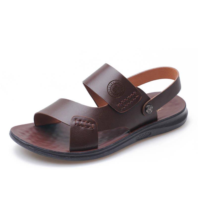 Sandals Men's Summer Soft Bottom Men's Sandals Tide Shoes Leather Beach Shoes Sandals and Slippers