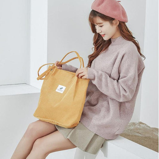 Bags Women Corduroy Shoulder Bag Reusable Shopping Bags Casual Tote Female Handbag