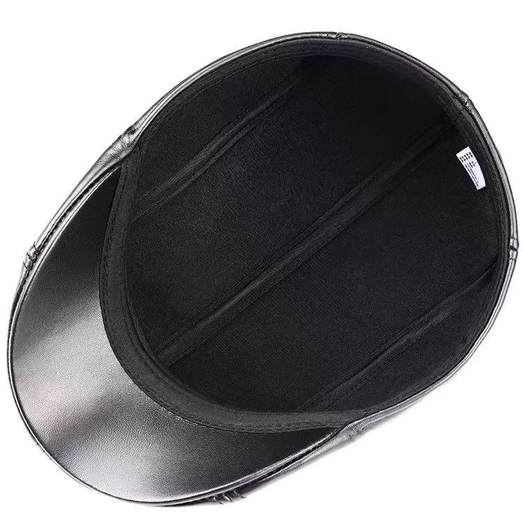 Autumn Winter Men's Leather Peaked Cap Middle-aged Elderly Spring Autumn Warm Cold-proof Beret Winter Dad Hat