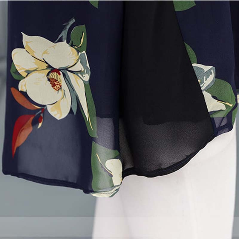 Women's Summer Short Sleeve Chiffon Shirt Mommy's Large Size Loose Floral Top