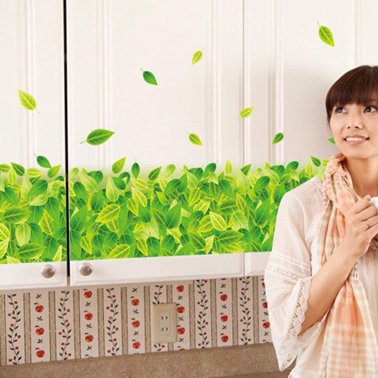 Green leaf grass PVC combination wall stickers living room corridor porch decorative grasscloth