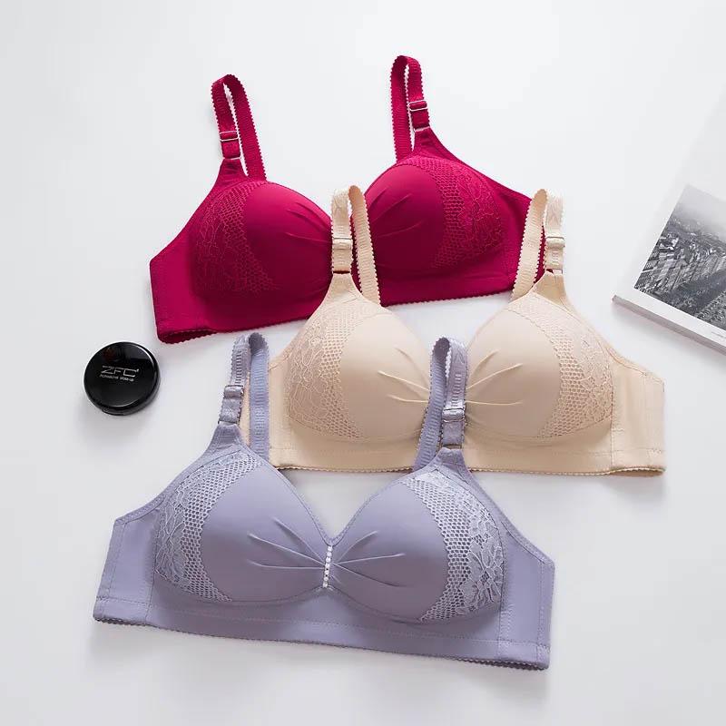 Female Large Size Full Cup No Steel Ring Thin Cotton Soft Skin-Friendly Bra Gather Adjustable Shape Sexy Lace Bra