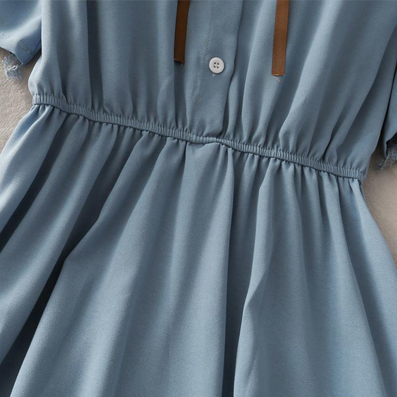 High Waist Dress Female Student College Style Lace-up Summer All-match Short-sleeved Chiffon Dress