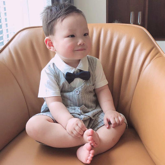 Full Moon One Hundred Days Baby Clothes Boy One Year Old Dress Baby Summer Dress Thin Short Sleeve Pure Cotton Gentleman One-piece