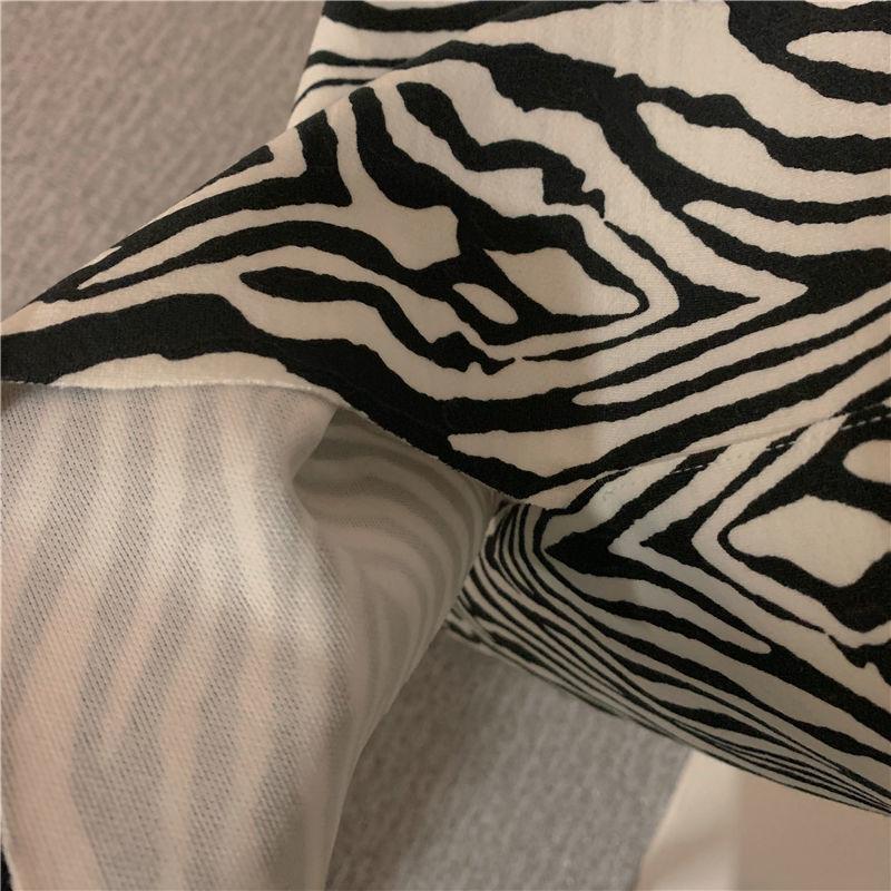 Retro Zebra Patter Skirt Female Spring and Autumn All-match Temperament High Waist Split A-line Skirt Mid-length