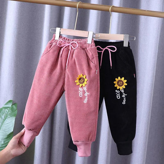 Girls Winter Pants Plus Velvet Thick Cotton Trousers Baby Winter Harem Pants Children's Trousers