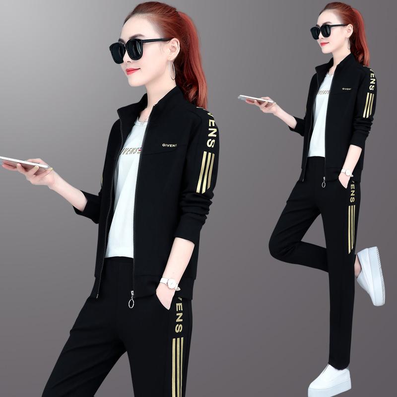 Long-Sleeved Casual Sweatshirt Set Large Size Spring And Autumn Women's 3pcs Set Wild