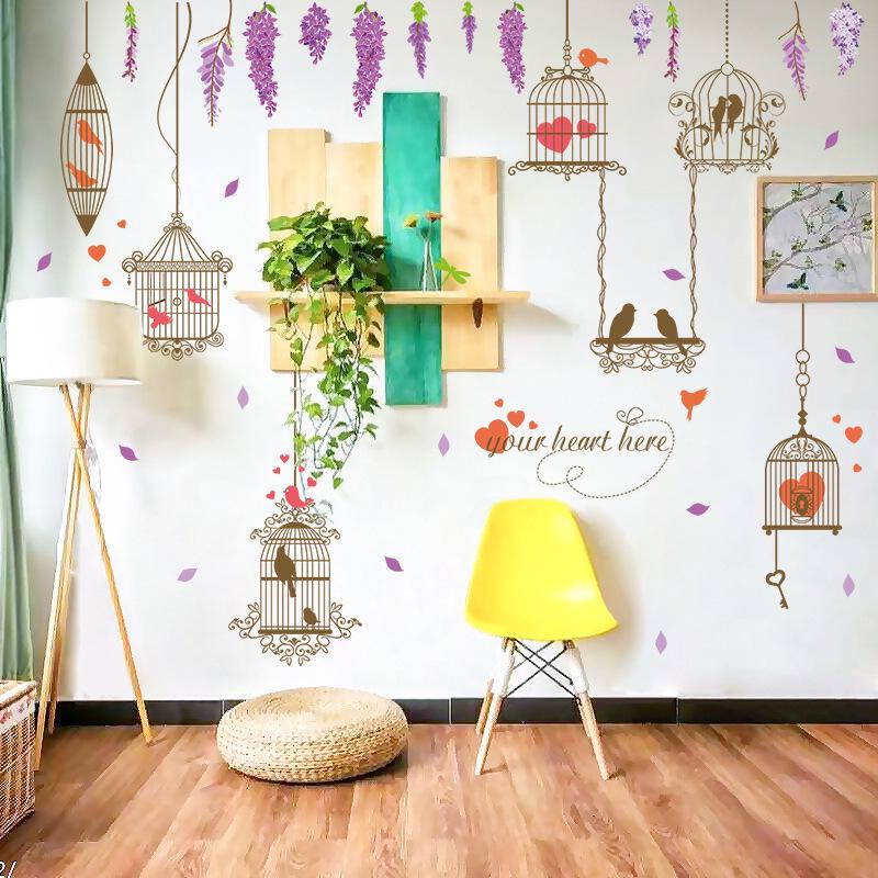 Home warm bird cage wall stickers bedroom living room background decoration removable stickers