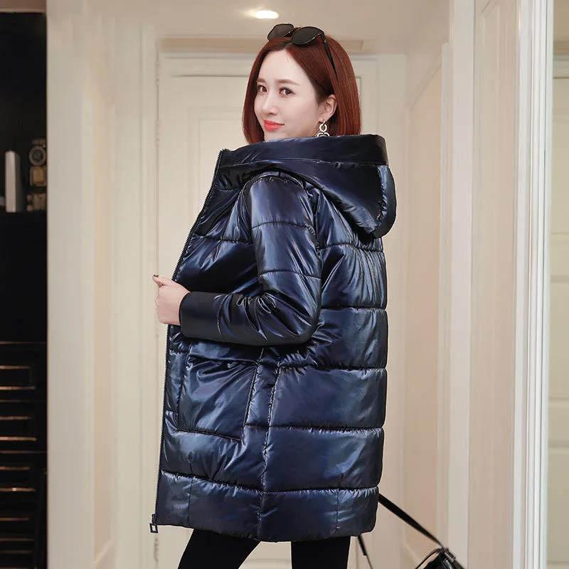 Glossy Down Padded Jacket Women's Winter Mid-length Padded Coat, Wash-free Thick Coat Padded Jacket