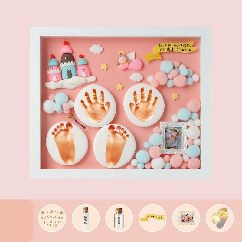 Baby's Hand and Foot Impression Mud Fetal Hair Souvenir Photo Frame Newborn Baby's Hand and Foot Impression Permanent Full Moon Hundred Day Gift