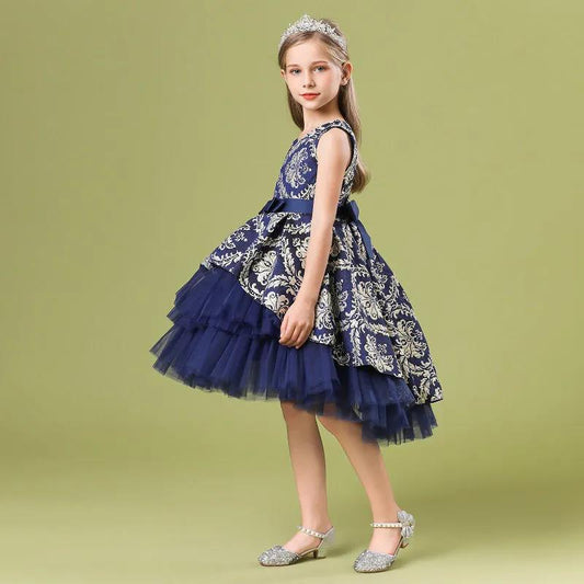 Lace Embroidery Formal Sleeveless Wedding Gown Tutu Princess Dress Flower Girls Children Clothing Kids Party for Girl Clothes