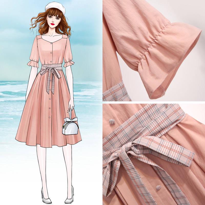 Pofulove Women Linen Dress Midi Elegant Party Dress Summer Etro Short Sleeve Dress with Belt