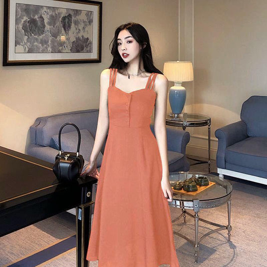 Summer Off-shoulder Suspender Dress Sexy Slimming Long Black Dress Women