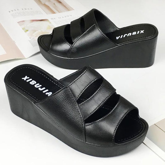 Women's Sponge Cake Thick-soled Soft Slippers Women's Wedge Heel Summer High-heeled Waterproof Platform Fish Mouth Sandals and Slippers